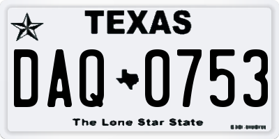TX license plate DAQ0753