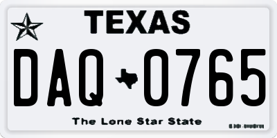 TX license plate DAQ0765