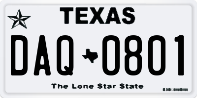 TX license plate DAQ0801
