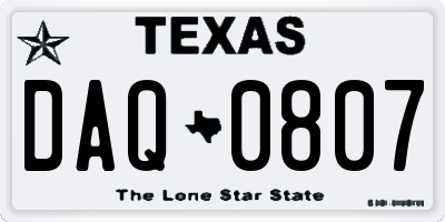 TX license plate DAQ0807