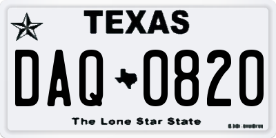 TX license plate DAQ0820