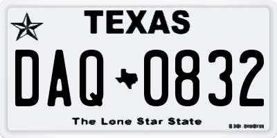 TX license plate DAQ0832