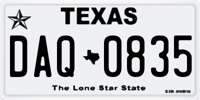 TX license plate DAQ0835
