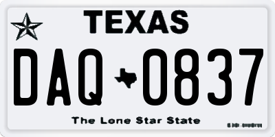 TX license plate DAQ0837