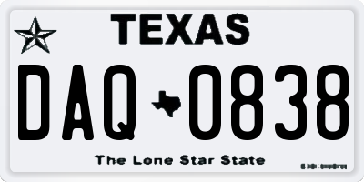 TX license plate DAQ0838