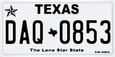 TX license plate DAQ0853