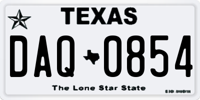 TX license plate DAQ0854