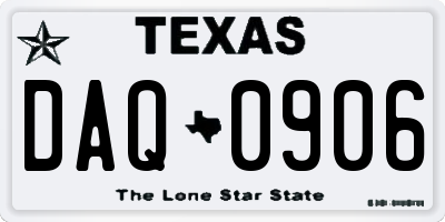 TX license plate DAQ0906