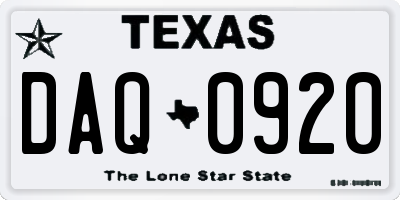 TX license plate DAQ0920