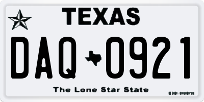TX license plate DAQ0921