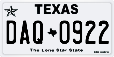 TX license plate DAQ0922