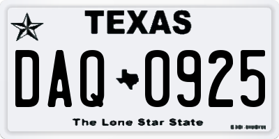 TX license plate DAQ0925
