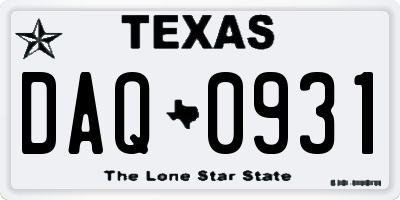 TX license plate DAQ0931