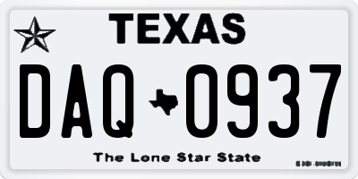 TX license plate DAQ0937