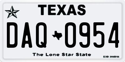 TX license plate DAQ0954