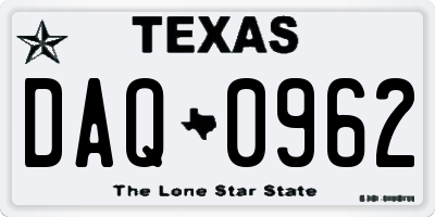 TX license plate DAQ0962