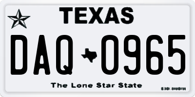 TX license plate DAQ0965