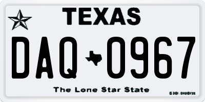 TX license plate DAQ0967