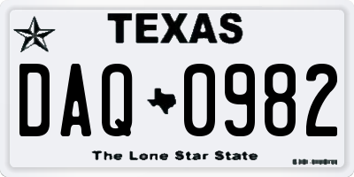 TX license plate DAQ0982