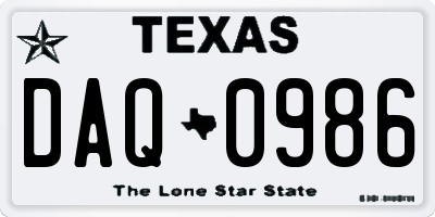 TX license plate DAQ0986