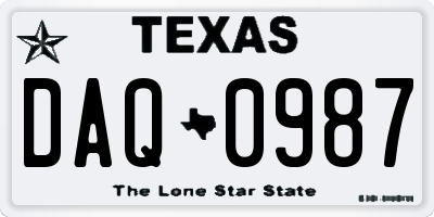 TX license plate DAQ0987