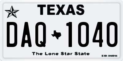 TX license plate DAQ1040