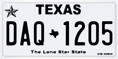 TX license plate DAQ1205