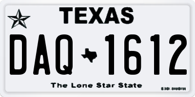 TX license plate DAQ1612