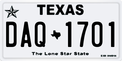 TX license plate DAQ1701