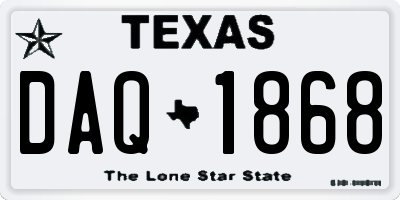 TX license plate DAQ1868