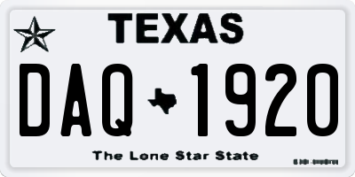 TX license plate DAQ1920