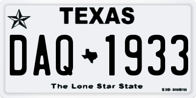 TX license plate DAQ1933