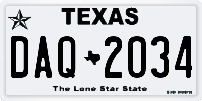 TX license plate DAQ2034