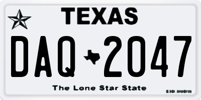 TX license plate DAQ2047
