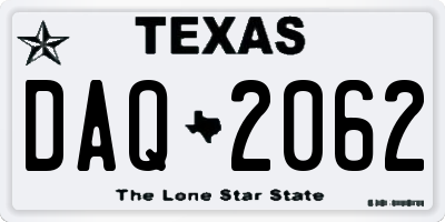 TX license plate DAQ2062