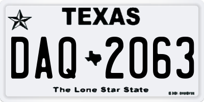 TX license plate DAQ2063