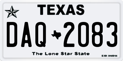 TX license plate DAQ2083
