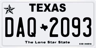 TX license plate DAQ2093
