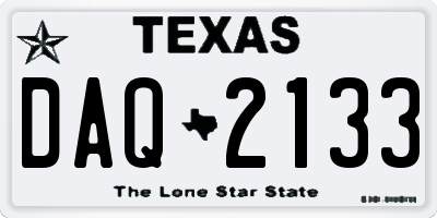 TX license plate DAQ2133