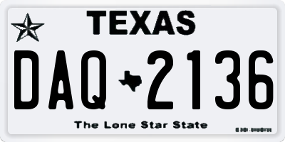 TX license plate DAQ2136