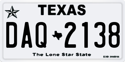TX license plate DAQ2138