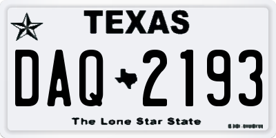TX license plate DAQ2193
