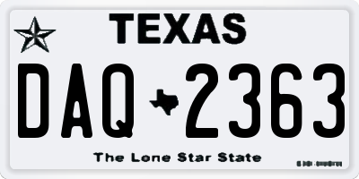 TX license plate DAQ2363