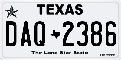TX license plate DAQ2386