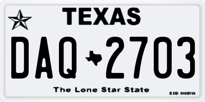 TX license plate DAQ2703