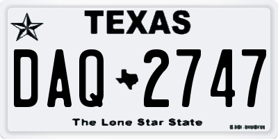 TX license plate DAQ2747