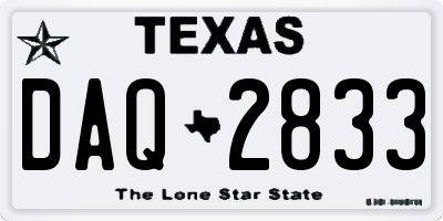 TX license plate DAQ2833