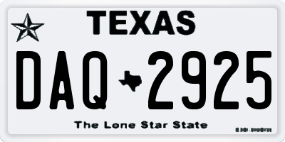 TX license plate DAQ2925