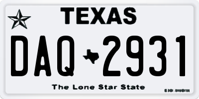 TX license plate DAQ2931