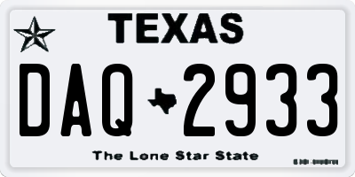 TX license plate DAQ2933